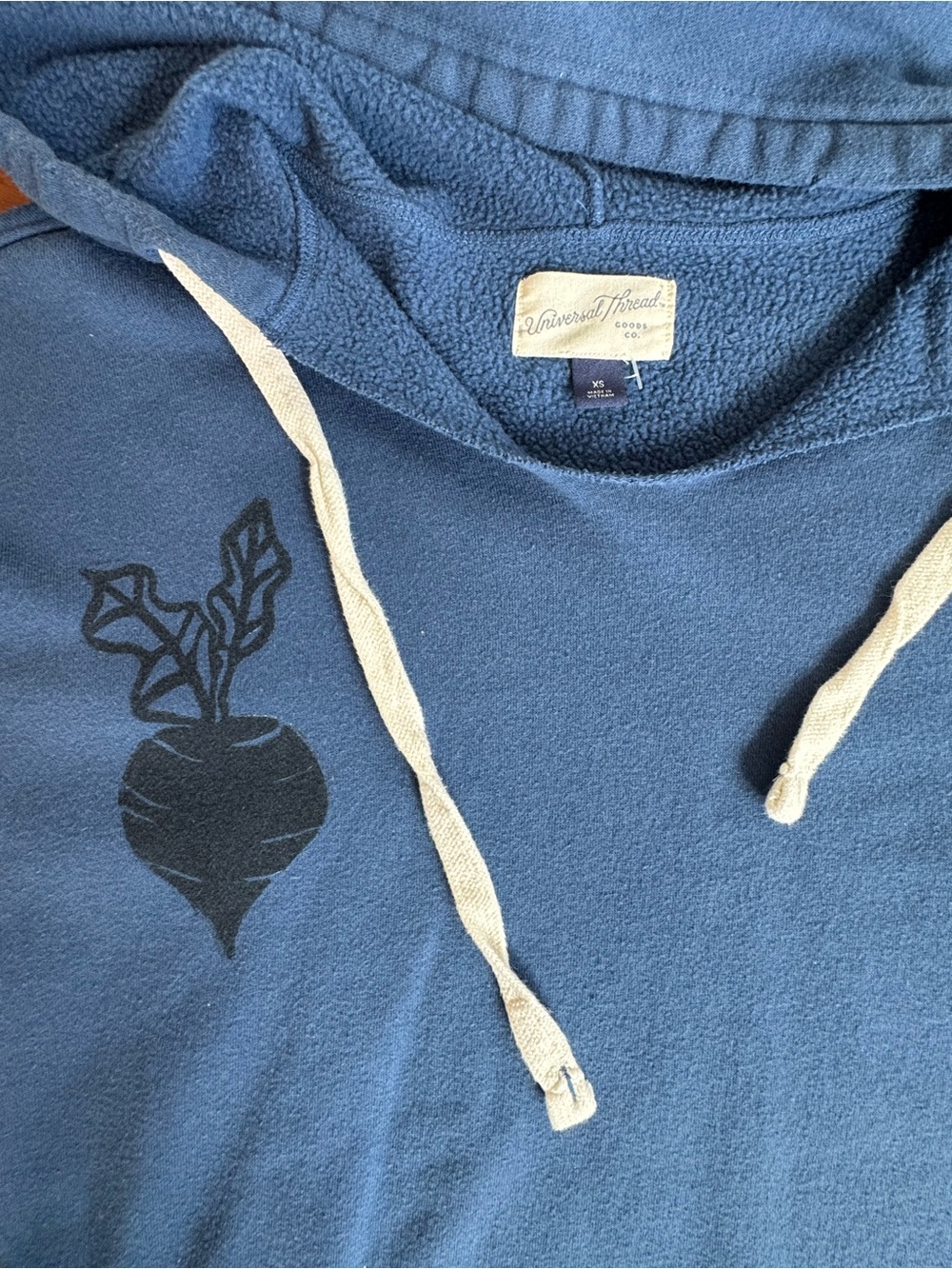 Upcycled Universal Thread Navy Pullover Hoodie with Veggie Print | Oversized XS - Picture 3 of 6